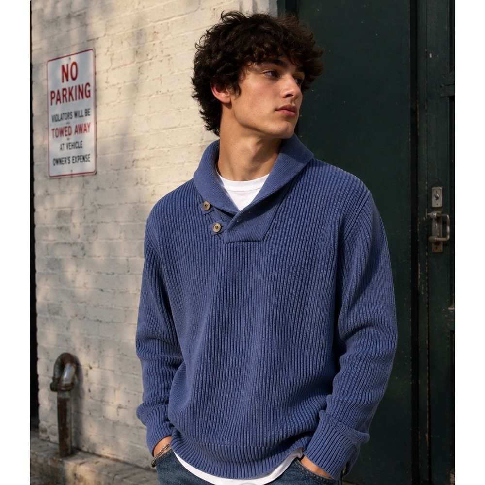 NWT Duluth Trading Co. Men's Brigadier Shawl Collar Sweater - L Tall - Blue